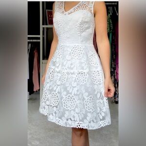 Betsy Johnson White Guipure Lace A-Line Dress